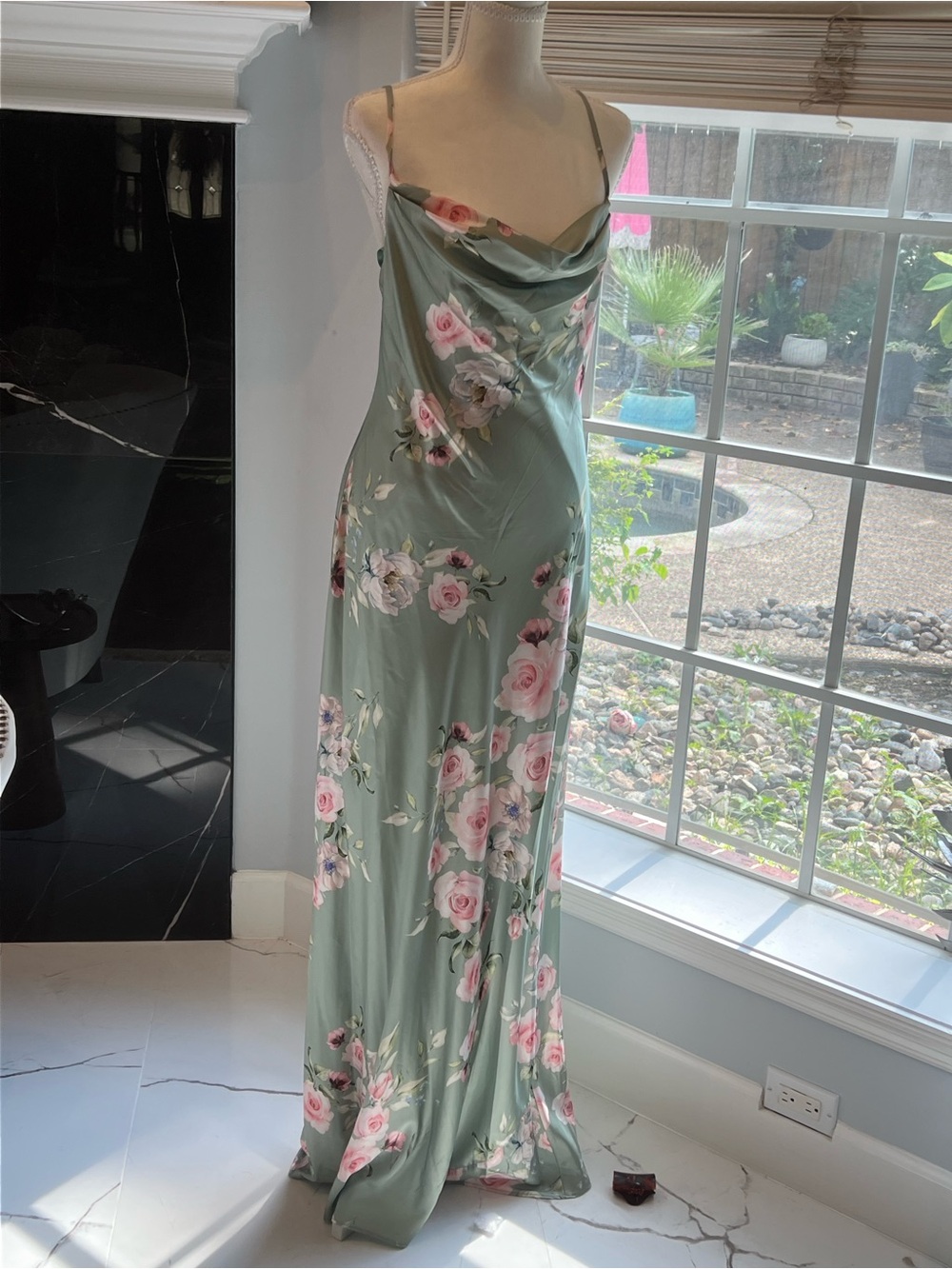 Floral Cowl Slip Dress in Sage Green